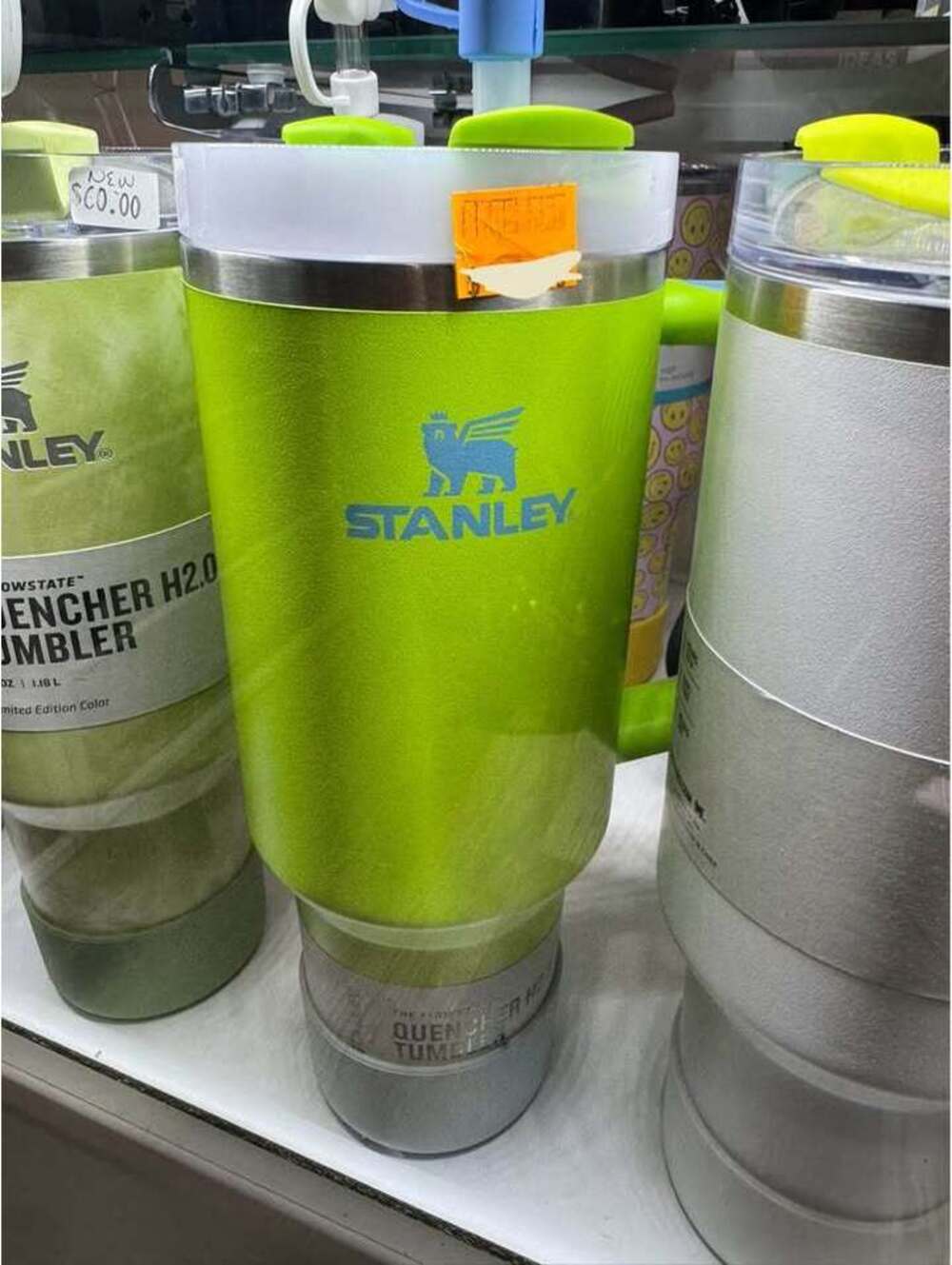 Stanley 40oz bright lime tumbler with boot and topper